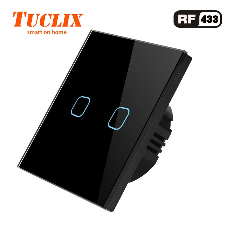 TUCLIX стандарт ЕС 2 банды 1 способ дистанционного управления Сенсорный выключатель дистанционный настенный светильник переключатель с Cystal стеклянная панель - Цвет: EU-RF-02 Black