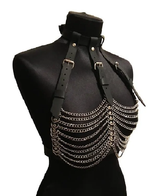 New Sexy Women Punk PU Leather Chain Belts Body Bondage Party Stage Sculpting Harness Waist Belt Straps Tassel Chain Suspenders