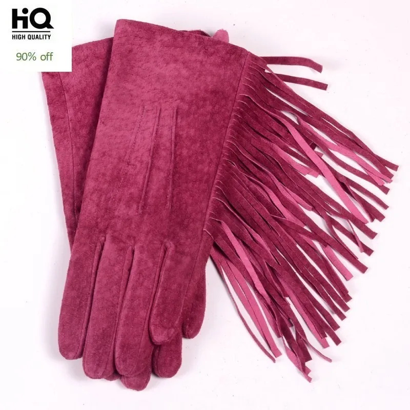 Женские перчатки из натуральной кожи Осенние корейские с кисточками в стиле панк