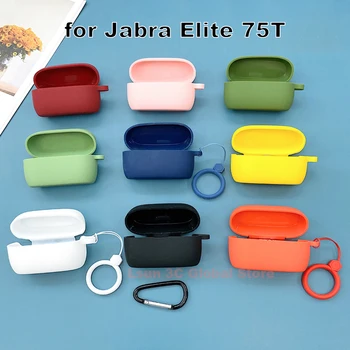 

Simple Solid Color Silicone Cover for Jabra Elite 75T Case Bluetooth Earphone Case Wireless Headphone Box Case with Finger Ring