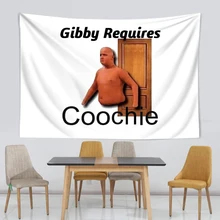 

INS Gibby Requires Coochie Wall Hanging Large Polyester Tapestries Anime Cartoon Throw Rug Blanket Room Background Cloth 95x73cm