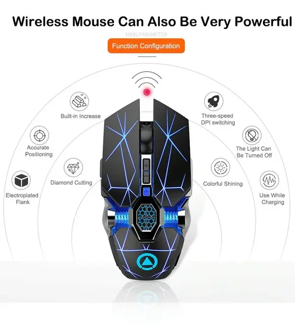 BENTOBEN Wireless Optical 2.4G USB Gaming Mouse 1600DPI 7 Color LED Backlit Rechargeable Silent Mice For PC Laptop 2