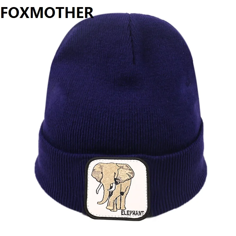 

FOXMOTHER 2019 Black Red Animal Elephant Embroidery Beanies Winter Soft Warm Hat Men Women Hip Hop Knitted Skuilles Hats