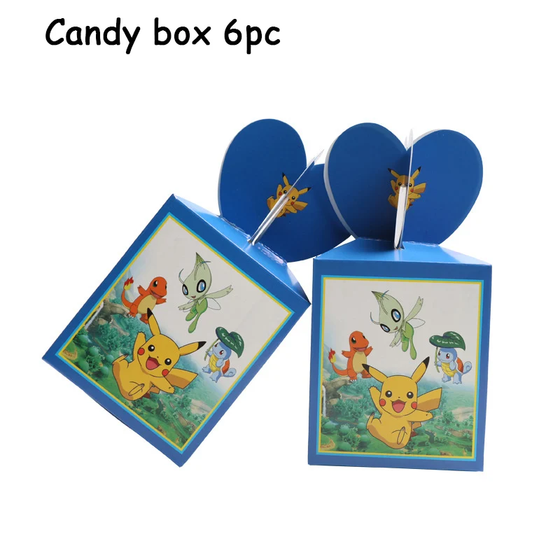 Candy box 6pc Pokemon Go Пикачу принадлежности для тематической вечеринки посуда тарелка воздушные шары салфетка чашка для детского душа вечерние украшения для дня рождения - Цвет: Candy box 6pc