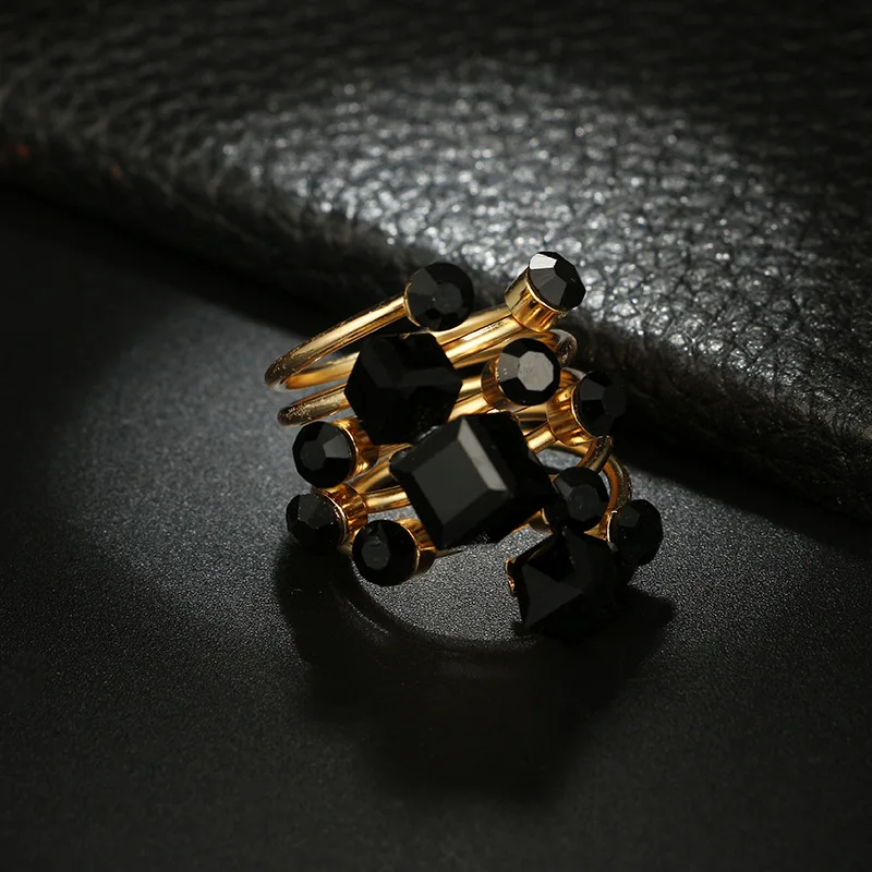 Винтажные античные золотые черные стразы открытые костяшки пальцев кольцо для женщин панк ювелирные изделия