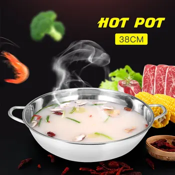 

Stainless Steel Thicken Double Ear Soup Cooker Hot Pot Multifunction Cookware Home Kitchen Gas Induction Cooker 38cm
