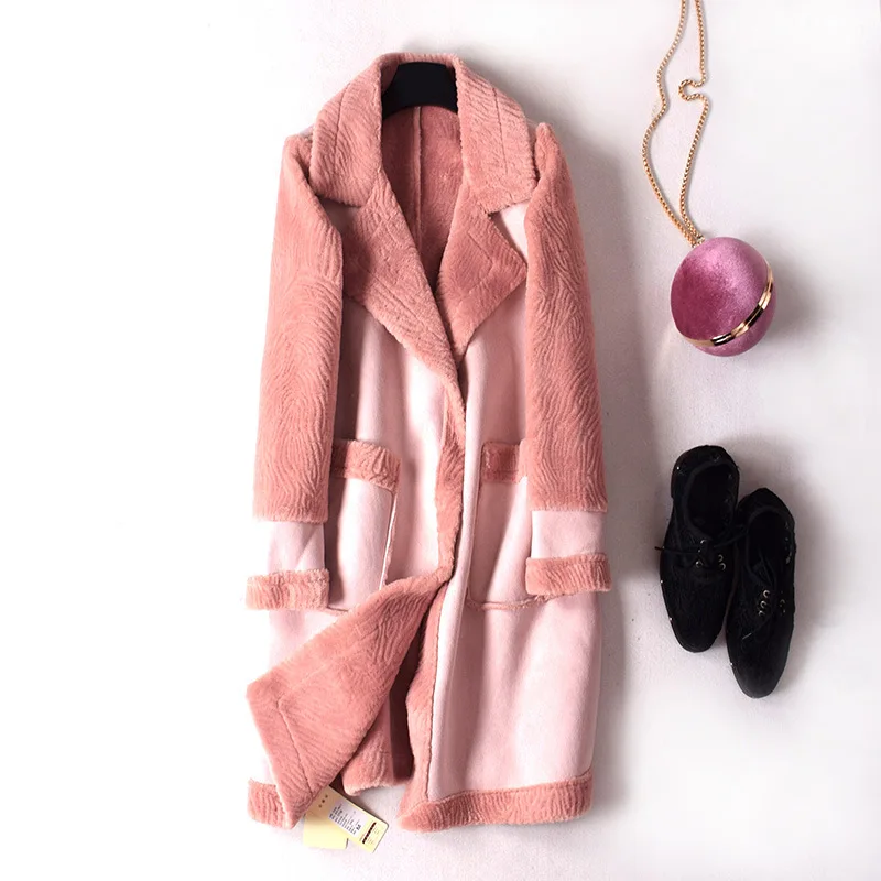 Suede Lambs Wool Coat Women's Mid-length Winter New Products Korean-style Joint Fur 2236