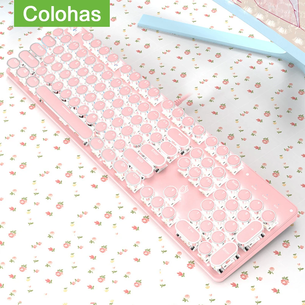 

USB Wired Mechanical Keyboard For Computer Game PC Gamer Punk Mechanical Gaming Keyboard Mechanical Plated Keyboards Girl Pink