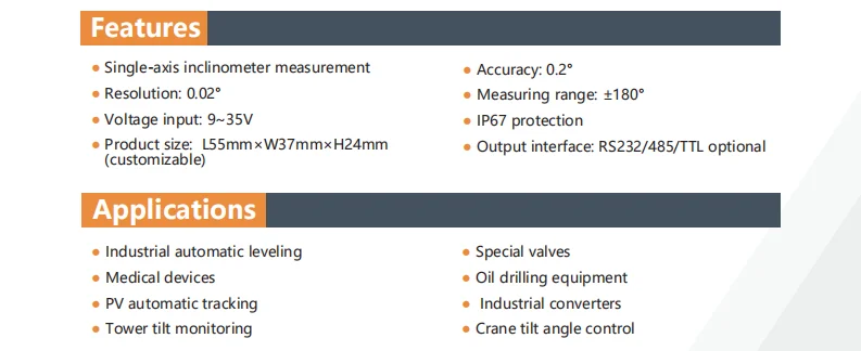 BWK217S одноосевой Инклинометр датчики наклона ракурса точность 0,2 разрешение 0,02 градусов(RS232/RS485/ttl/Modbus опционально