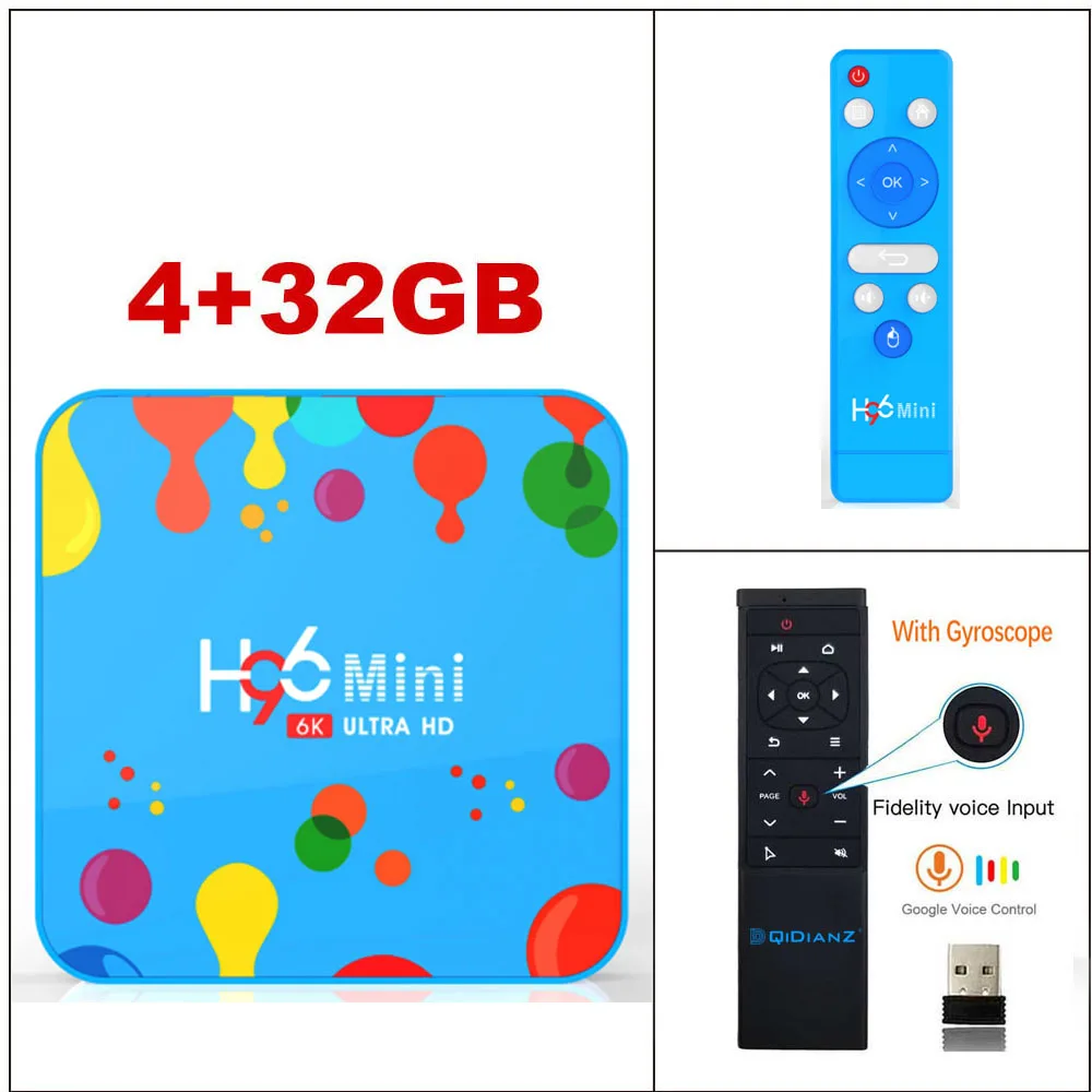 4 ГБ 128 ГБ H96 Мини Android 9,0 ТВ-приставка Allwinner H6 четырехъядерный 6K H.265 Wifi Bluetooth HD Youtube ТВ-приставка поддержка Air mouse I8 - Цвет: 4G32G Voice control