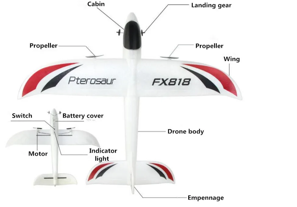 Hotty Toy High Quality 48cm RC Drone with Fixed wing glider 2.4G 4CH 200M fly time 25-40min anti-fall RC plane aircraft