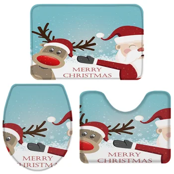 

3 Pieces Bathroom Set Merry Christmas Santa Elk Bath Set Toilet Cover Mat Pedestal Rug Non-Slip Bathroom Rug Set
