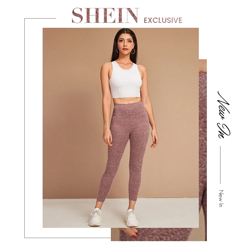 SHEIN Бордовые леггинсы с широким поясом, Женские Летние Осенние эластичные повседневные укороченные Леггинсы со средней талией