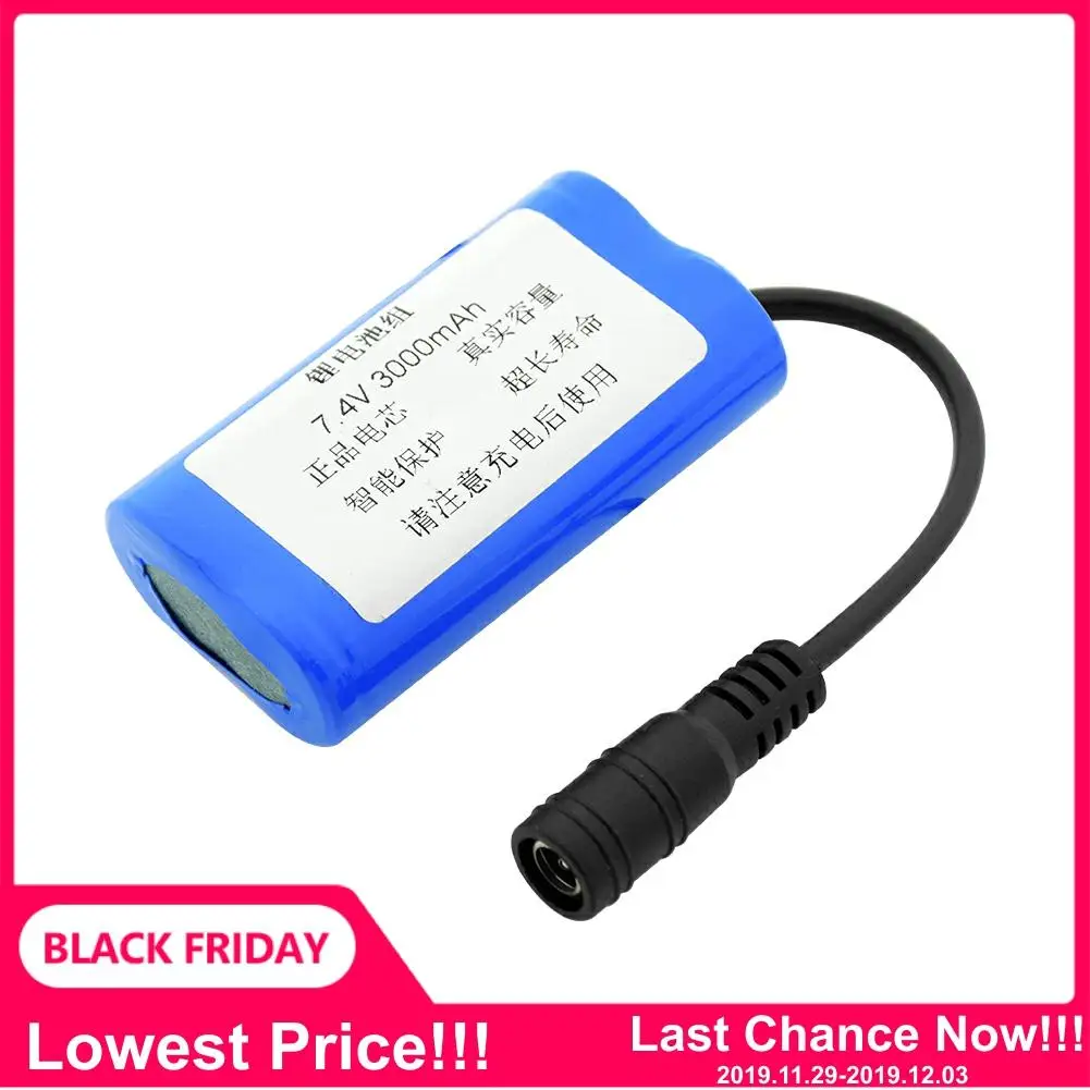 

Rechargeable 7.4V 3000mAh Lithium 18650 Battery Pack (2pcs 18650 Li Ion Batteries) With 5.5x2.1mm DC Female Plug Connector