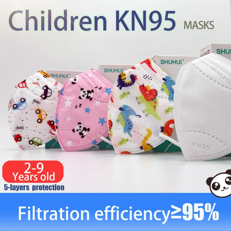 Mascarillas protectoras KN95 para niños de 2 a 9 años, 5 capas, cómodas, transpirables, antihumo, FFP2