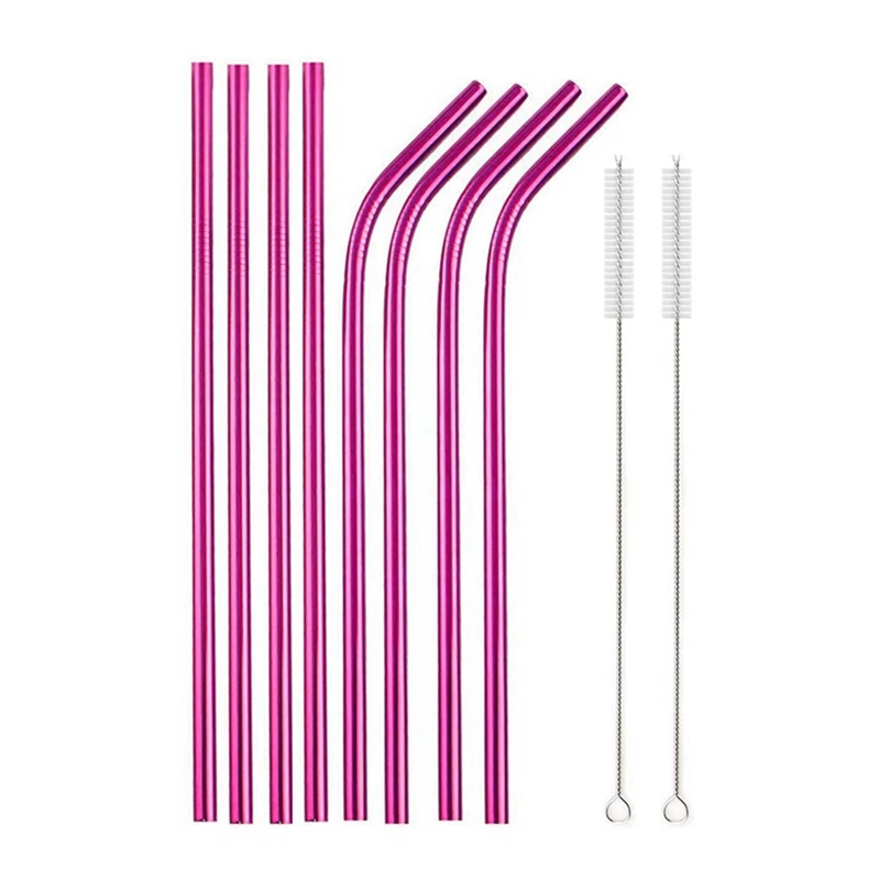 Vibrant Reusable Stainless Steel Straws with Cleaning Brush - Eco-Friendly Drinkware Set