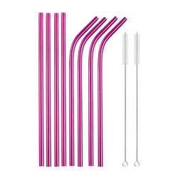 Vibrant Reusable Stainless Steel Straws with Cleaning Brush - Eco-Friendly Drinkware Set (10Pcs Pink)