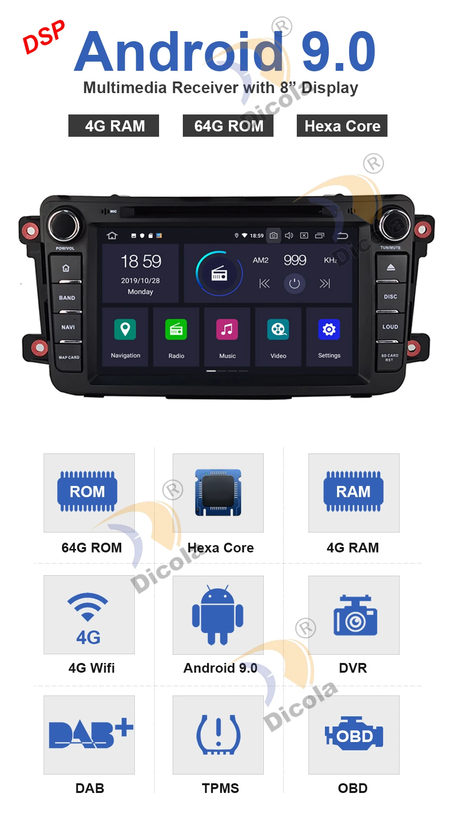 4+ 64G Hexa Core PX6 Android 9,0 автомобильный dvd-плеер gps навигация аудио для Mazda CX9 CX 9 CX-9 автомобильный Радио стерео Мультимедиа obd2 dvr