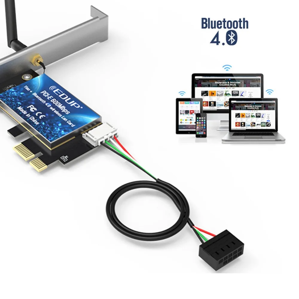 EDUP двухдиапазонный AC600 WiFi Bluetooth адаптер PCI Express 2,4 ГГц/5,8 ГГц с 2* 5DBi антенной ноутбук Wi-Fi Bluetooth сетевая карта