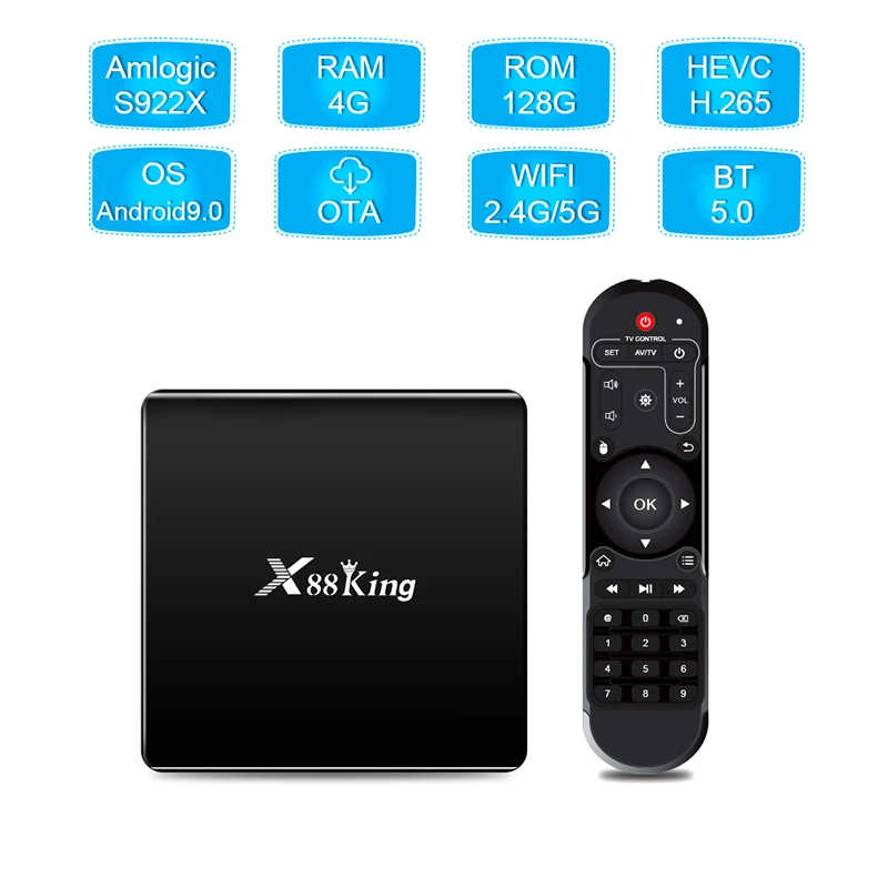 ТВ приставка X88 KING S922X Android 9,0 HDMI 2.0a для 4k@ 60Hz LPDDR4 4G128G OTA tv Box 2,4G/5G Двухдиапазонная Wifi X88 pro приставка