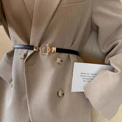 Women Leather Thin Belt Metal Simple Hook Buckle Adjustable Waist Strap For Trouser Dress Brand Designer Decoration Waistband