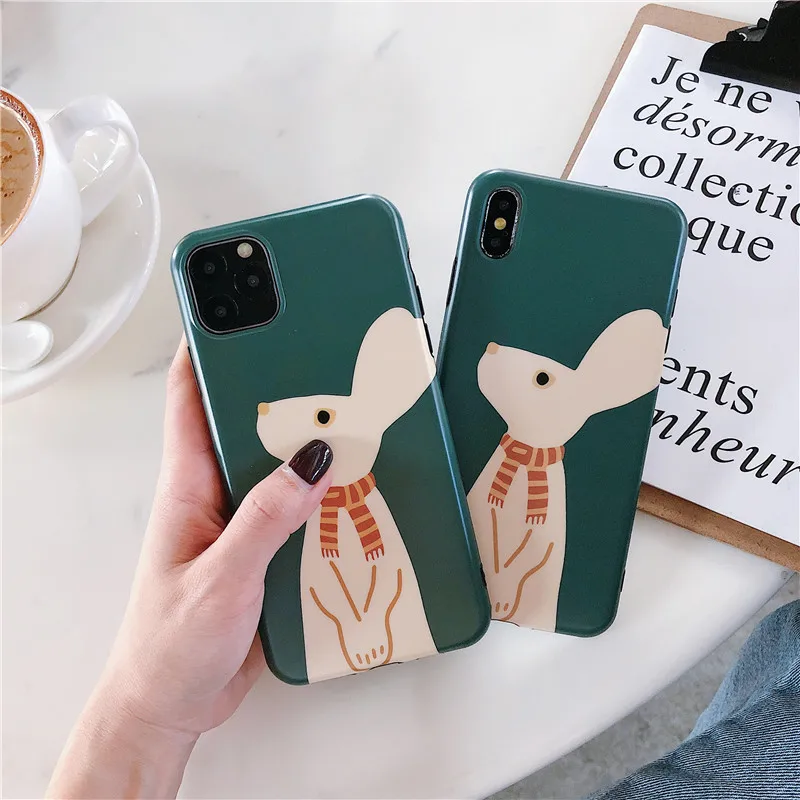 Милый мультяшный чехол для телефона с кроликом для iPhone 6, 6s, 7, 8 Plus, милый шарф, чехол для iPhone 11 Pro MAX X, XR, XS, Max, мягкая крышка IMD