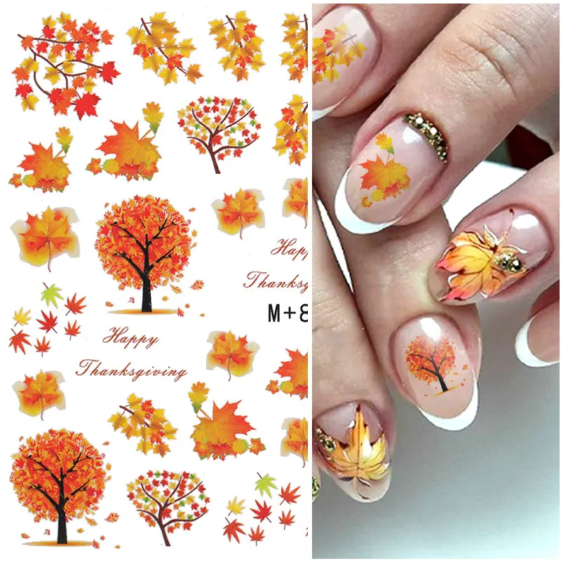

1 pieces foil stickers for transfers nails autumn maple pumpkin water transfer slider for Nail Art manicure filigree decoration