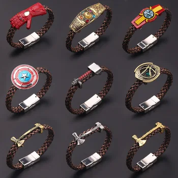 

Avengers 4 Captain America Shield Batman Superman Charms Bracelet Kids Boy Punk Multilayer Leather Bracelet Jewelry