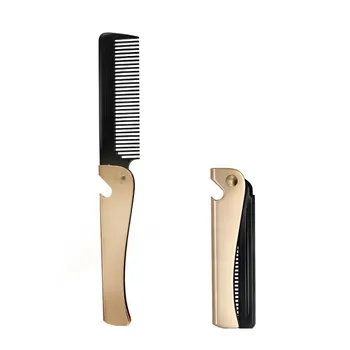 

Hair Beard Comb Stainless Steel Plating Retro Style Foldable Anti-static Portable Comfortable Round Teeth Slicked-back Hair Comb