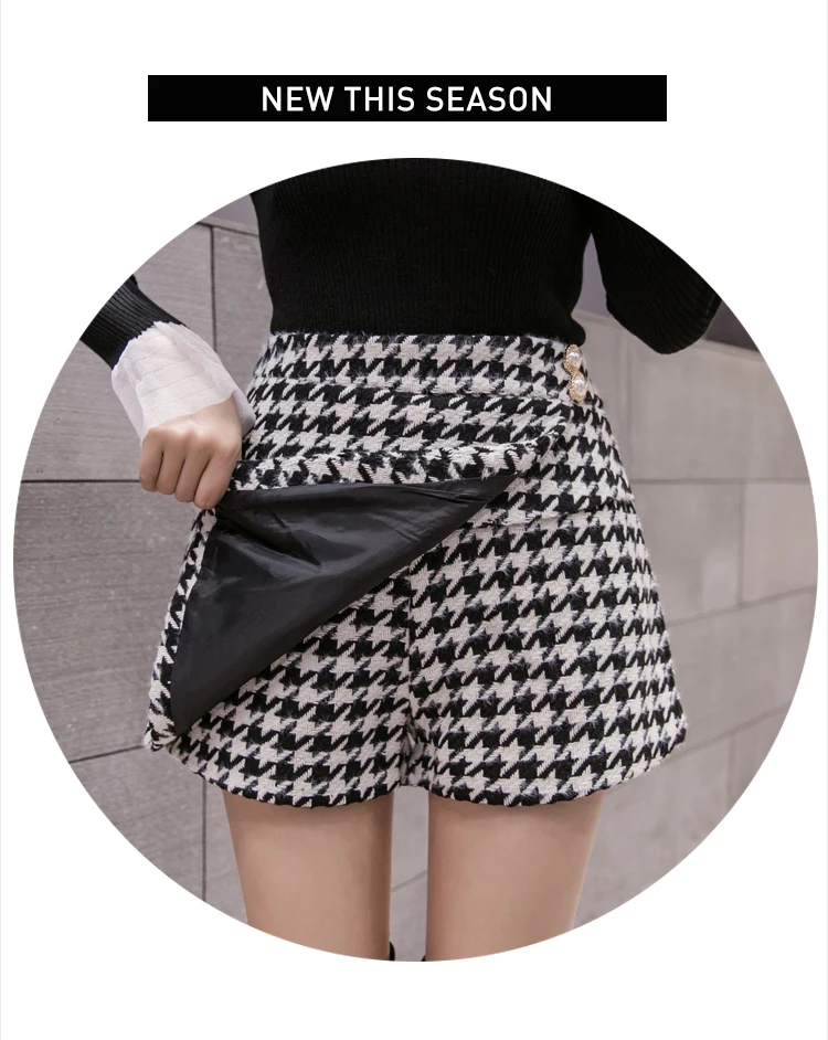 athletic shorts Women Winter Skirt Shorts High Waist Plaid Feminino Woolen Houndstooth Buttons Irregular Mini Skater Warm Thicken Short Pants champion shorts