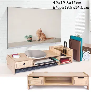 

Multi-function Desktop Monitor Stand Computer Screen Riser Wood Shelf Plinth Strong Laptop Stand Desk Holder For Notebook TV