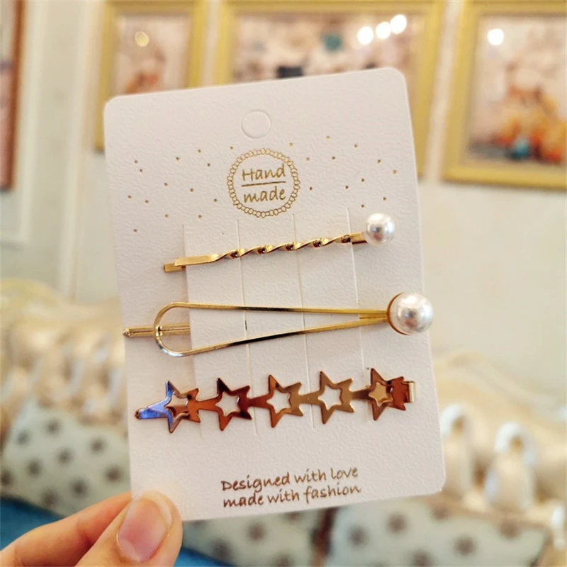 

3Pcs/set Alloy Women Snap Hair Clips Pearl Barrette Suit Side Clip Bangs Clamp Hairpin Headwear Styling Accessories