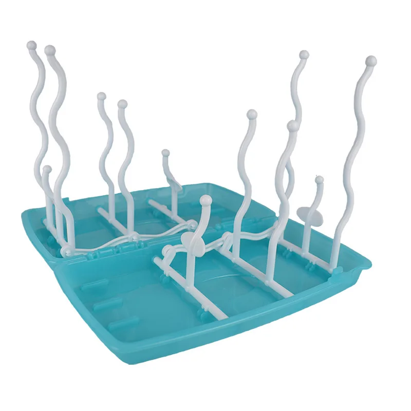 Drying rack blue Сушилка дерево Хранение Полка для сосок детская пустышка на цепочке с прищепкой, Поильник держатель для чистки бутылочек и сушильная машина сушилка для посуды - Цвет: Drying rack blue