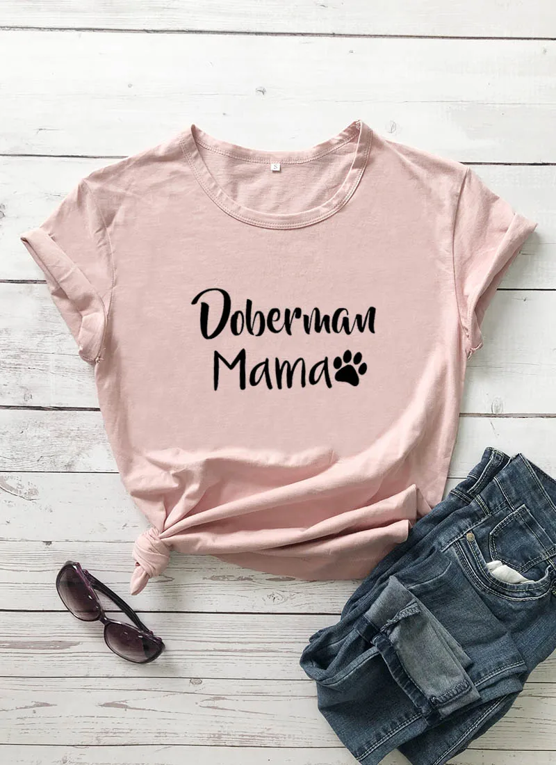 Doberman Mama с принтом лапы, Новое поступление, Женская забавная Повседневная футболка из хлопка, футболка для мамы и собаки, футболки для любимого питомца, подарок для любимой собаки