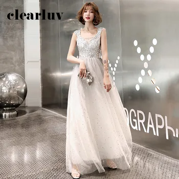 

Patchwork A-Line Robe De Soiree DR400 O-Neck Sleeveless Women Party Dresses Silver Sequin Evening Dress Zipper Elegant Vestidos