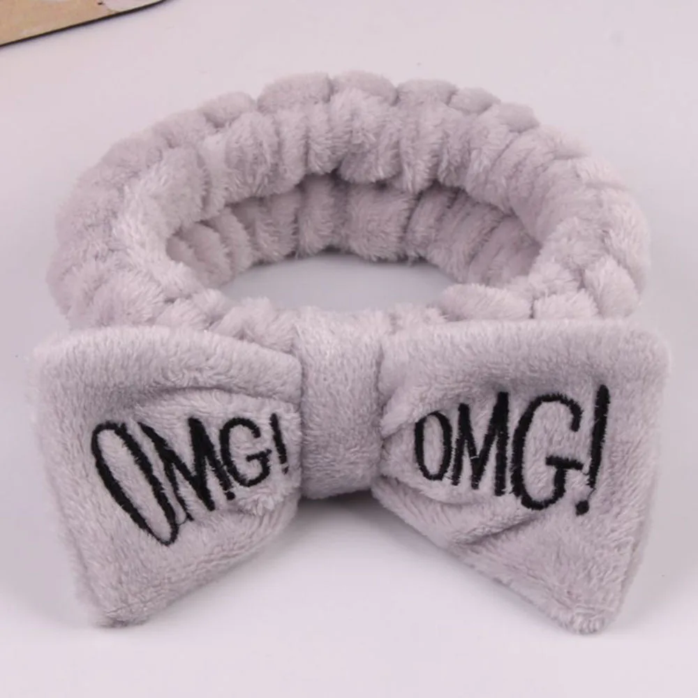 New Letter OMG Headband for Women Girls Bow Wash Face Turban Makeup Elastic Hair Band Coral Fleece Hair Accessories - Color: 5