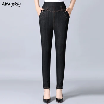 

High Waist Jeans Women Skinny Plus Size Middle-aged Trousers Full Length Pocket Womens 4XL Casual Stretchy Top Quality Black