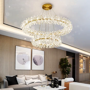 

YOOGEE Modern Circle Crystal Chandeliers Light Polished Gold Ring Living room Cristal Indoor Lighting LED Hanging Lamp люстра