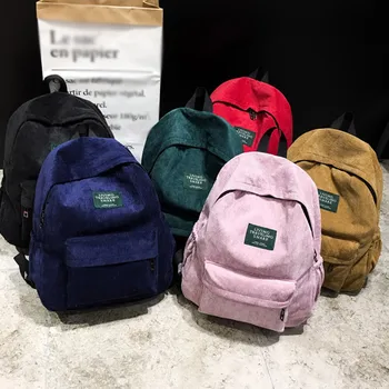 

Preppy Style Soft Backpack Women Corduroy Design School Backpack For Teenage Girl Striped Travel Backpack mochila #H10