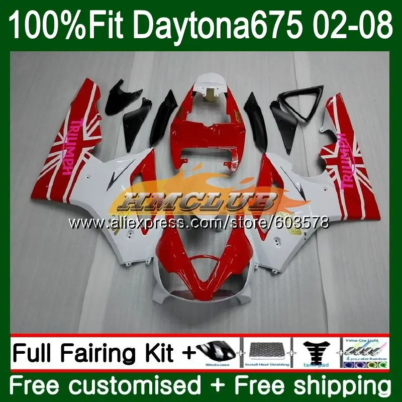 Инъекции для Triumph Daytona 675 02 04 2002 2003 2004 красный, белый 47CL. 23 Daytona 675 2005 2006 2007 2008 05 06 07 08 обтекатель