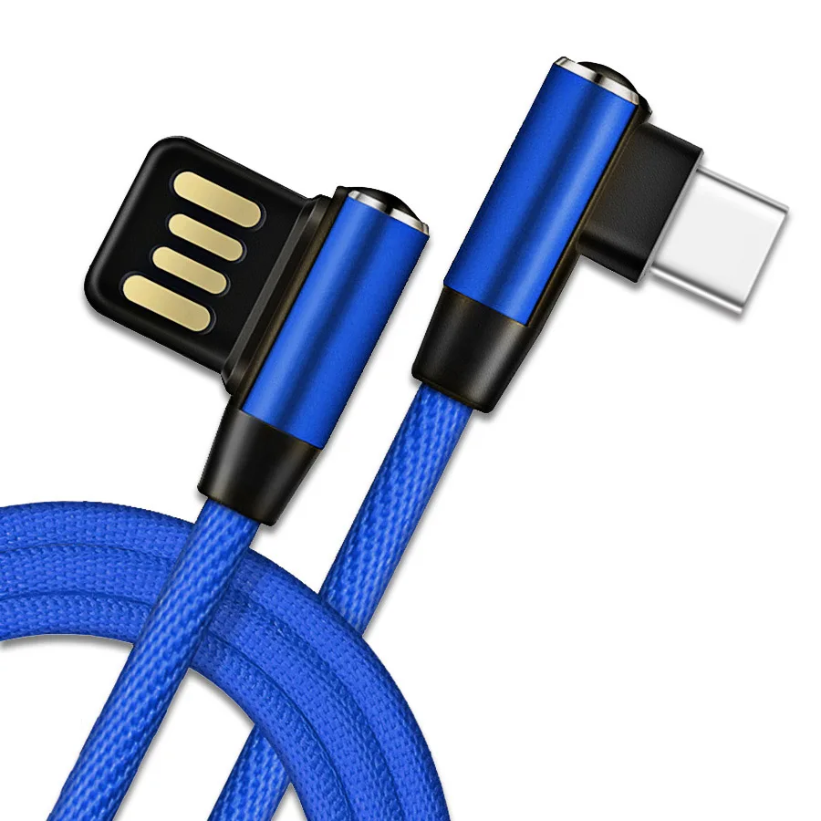 PINZHENG 90 градусов 1 м usb type C кабель Быстрая зарядка type-C кабели для Samsung Xiaomi huawei зарядное устройство для мобильного телефона USB кабель для передачи данных - Цвет: Blue