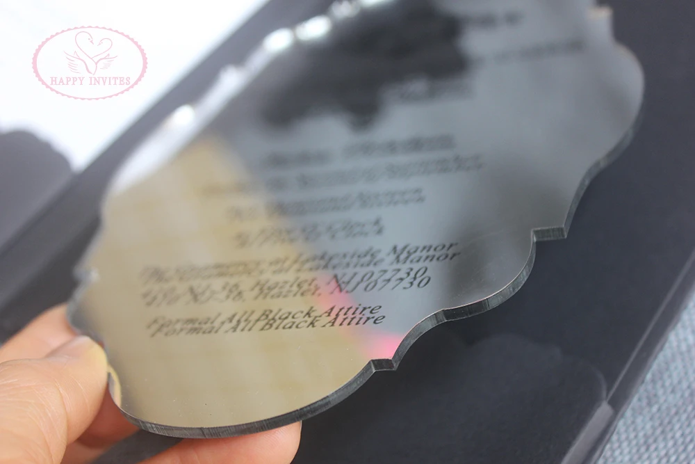 HI1156-14 Custom Black & White Hardcover  Wedding Card with Silver Foil and Acrylic Invitation with Black Letters Made in China