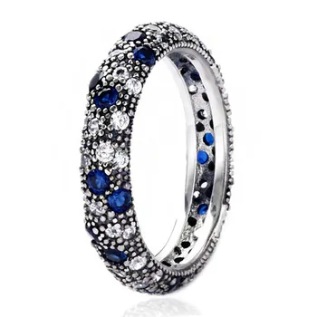 

Authentic 925 Sterling Silver Ring Entwined Ribbon With Blue Crystal Ring For Women Wedding Party Gift Fine Jewelry