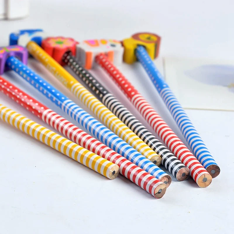 10Pcs/Set Cartoon Pencil Rubber Head Design Kawaii HB Pencils For Writing Kids Girls Gift School Stationery Supplies