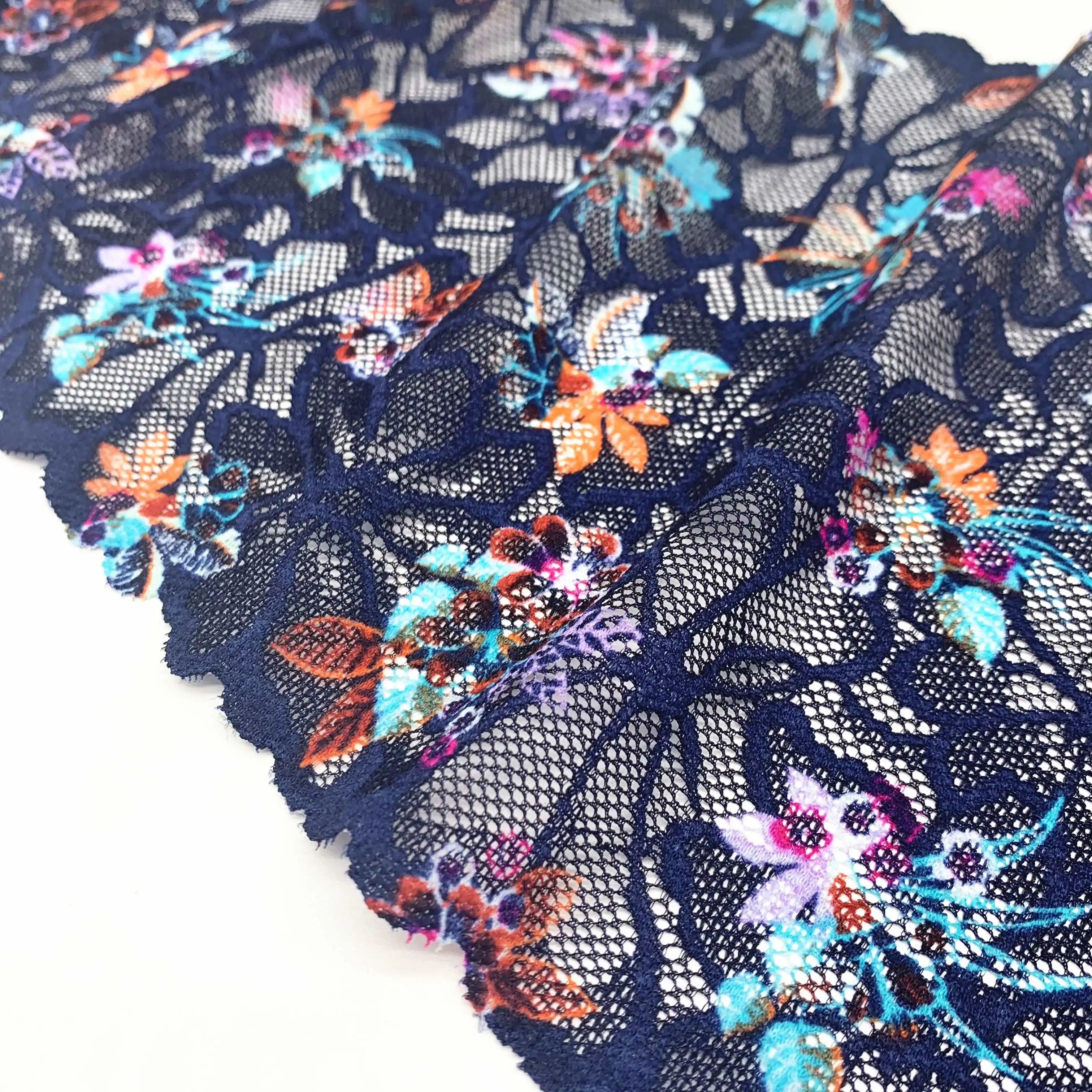 3y/lot Width 7 5/8 inch(19.50cm) Mixed Blue Feather Stretch Lace Trim 6