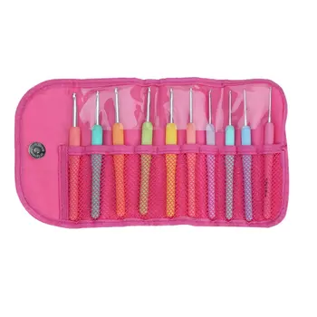 

2017 New Arrival 10 Pcs Sizes 2.0mm-6.0mm New Colorful TPR Soft Handle Aluminum Crochet Hooks Household Knitting Needles Set