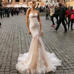 LORIE Sexy Lace Mermaid Wedding Dresses Off Shoulder Sweetheart Bodycon Boho Bridal Gowns With Puffy Tulle Skirt Bride Dress