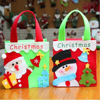 

Christmas Candy Gift Bags Treat Bags Santa Snowman Tote Handbag with Handle Portable Candy Baskets Gift Wrap