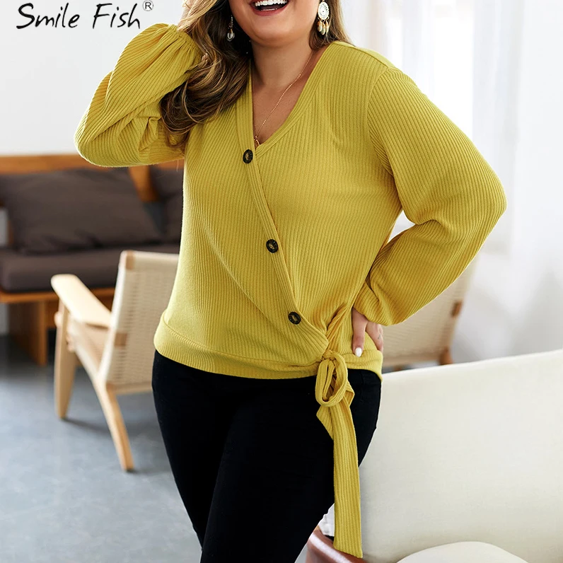 

Hot Women V-Neck Autumn Warm Sweaters Solid Buttons Plus Size Women Single Breasted Knitted Blouse Office Lady Plus Size GV775