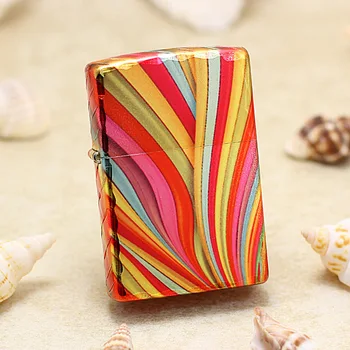 

Genuine Zippo oil lighter copper windproof Multicolored stripe cigarette Kerosene lighters Gift With anti-counterfeiting code
